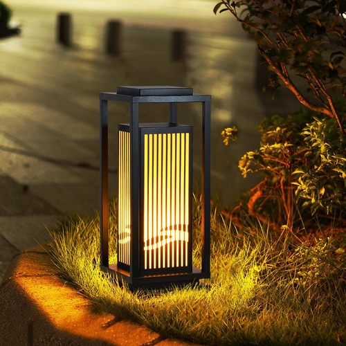 Black Cage Design Solar Lamp for Outdoor Post Illumination