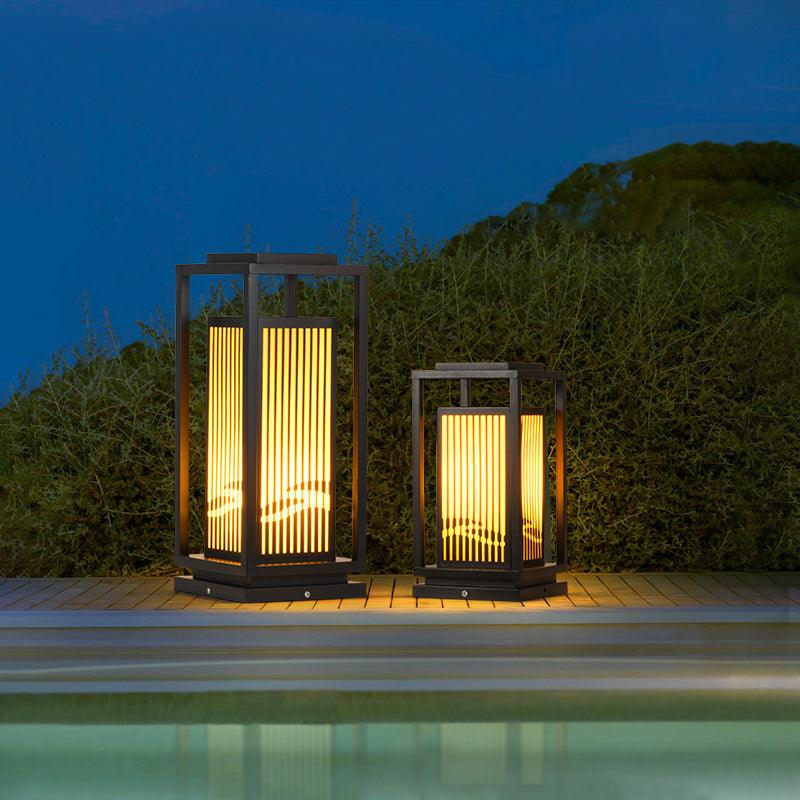 Black Cage Design Solar Lamp for Outdoor Post Illumination