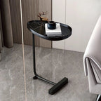 Compact C-Shaped Side Table in Wood and Metal for Sofa or Bed