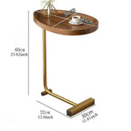 Compact C-Shaped Side Table in Wood and Metal for Sofa or Bed