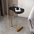 Compact C-Shaped Side Table in Wood and Metal for Sofa or Bed