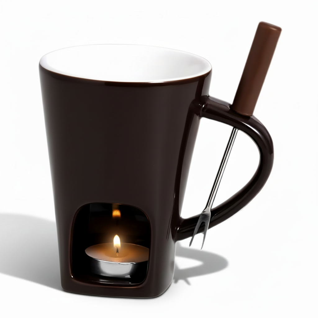 Ceramic Fondue Pot for Chocolate and Cheese with Candle Heater