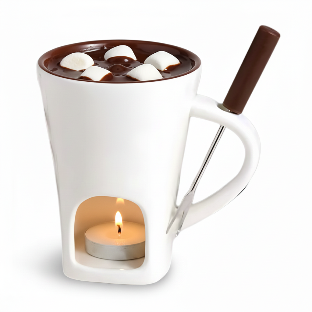 Ceramic Fondue Pot for Chocolate and Cheese with Candle Heater