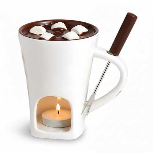 Ceramic Fondue Pot for Chocolate and Cheese with Candle Heater