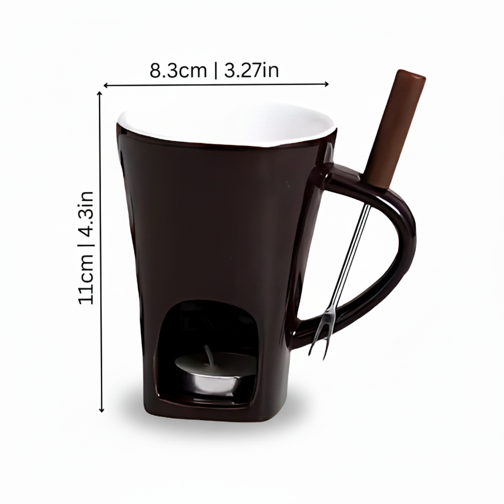 Ceramic Fondue Pot for Chocolate and Cheese with Candle Heater