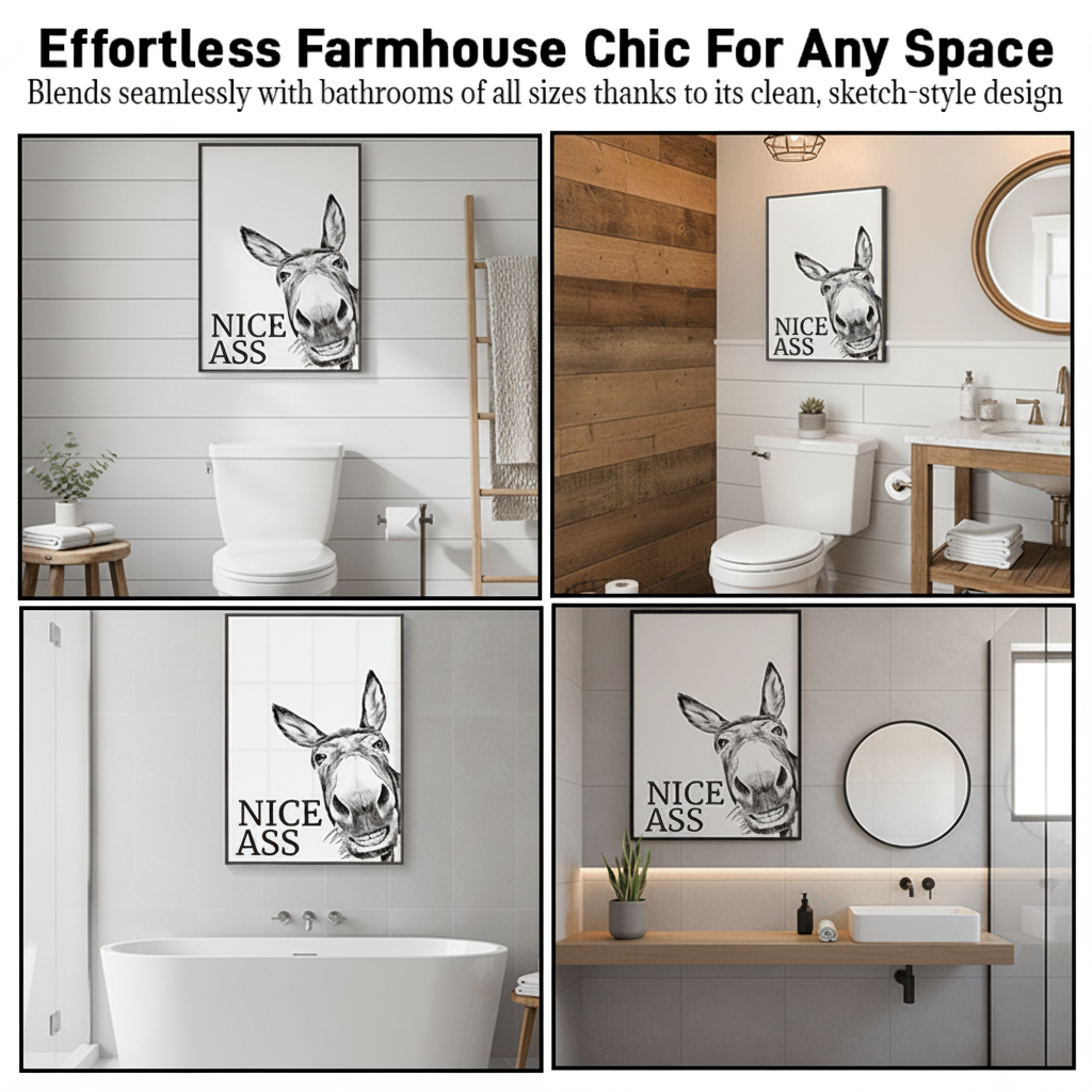 Rustic Farmhouse Bathroom Canvas Art with Humorous Design
