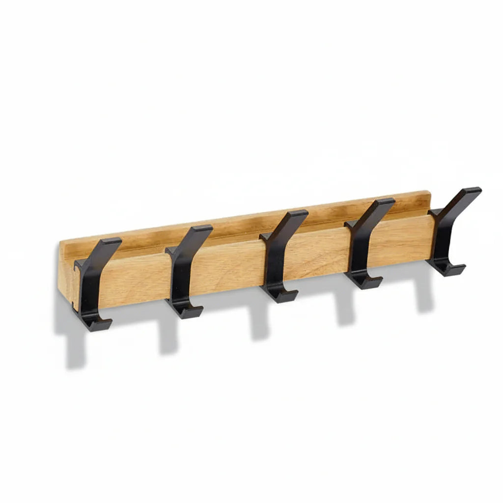 Scandinavian Style Wooden Wall Hook Organizer for Entryway