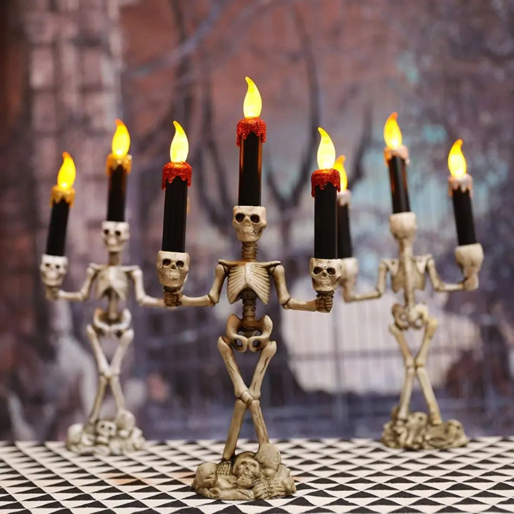 Spooky Trio Skeleton Candelabra for Halloween Decor