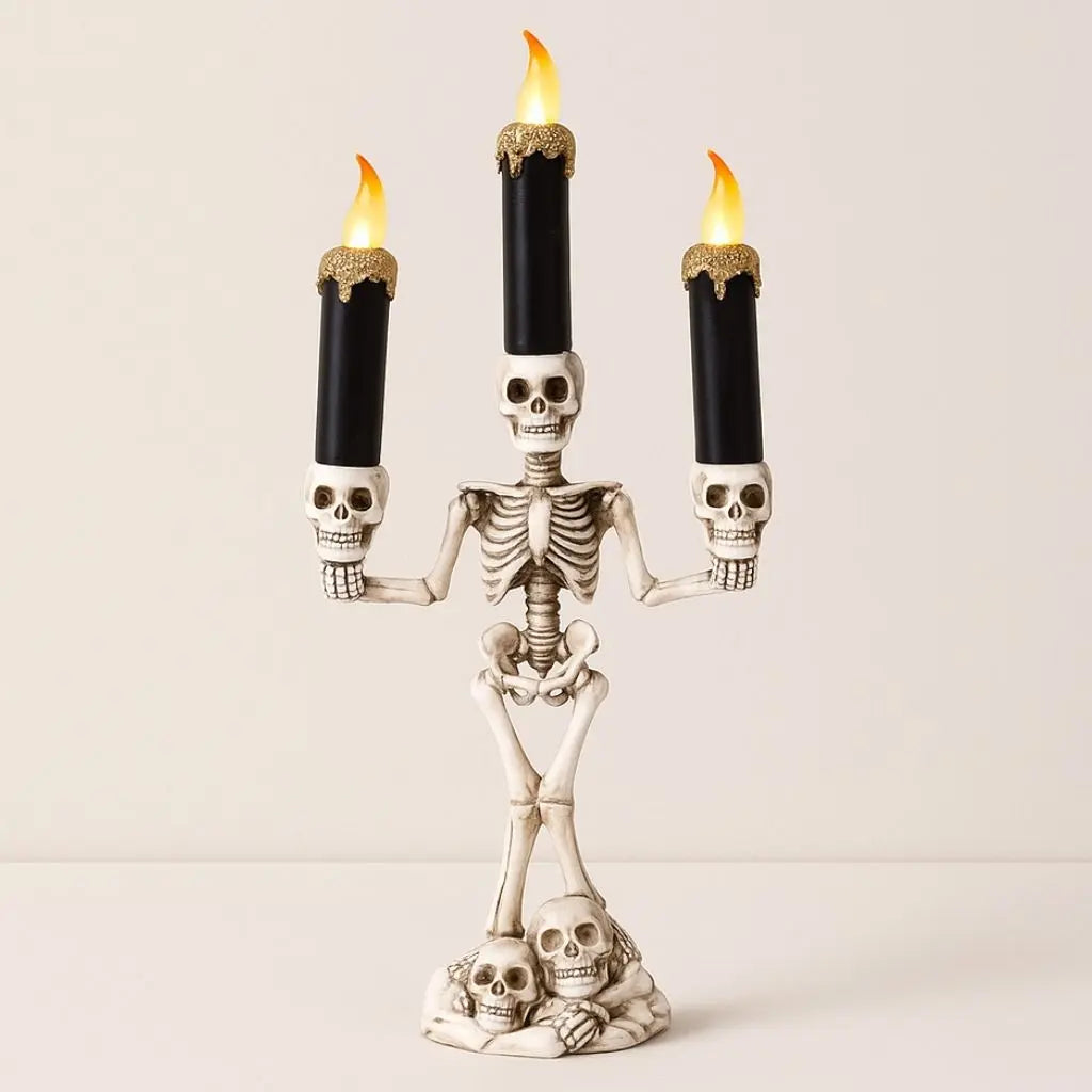 Spooky Trio Skeleton Candelabra for Halloween Decor