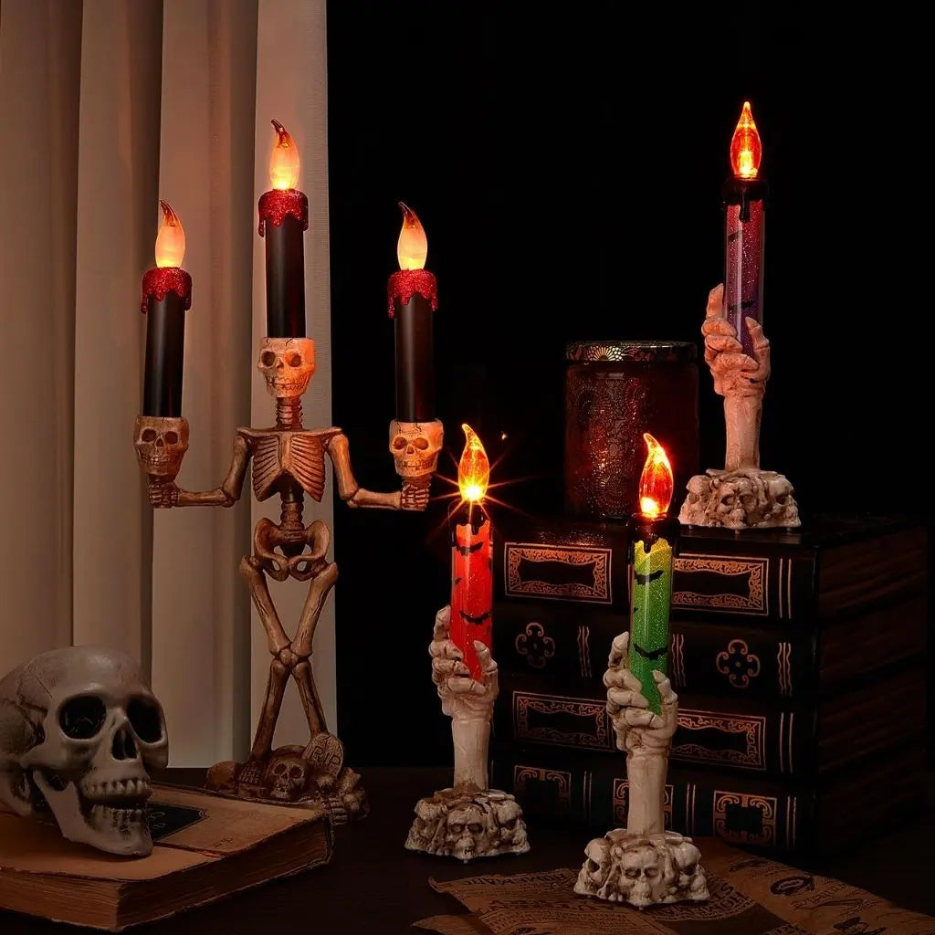 Spooky Trio Skeleton Candelabra for Halloween Decor