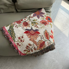 Floral Throw Blanket with Rustic Tassels – Soft Polyester and Cotton Blend