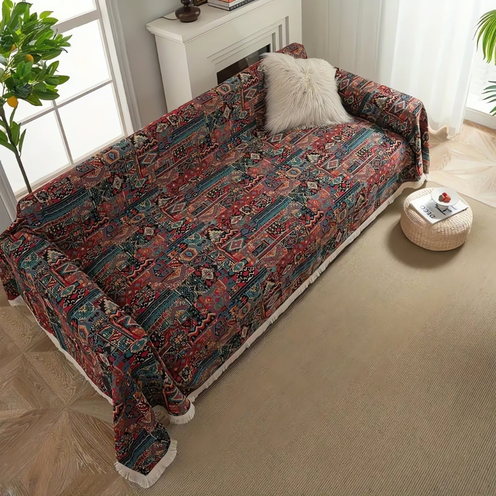 Geometric Chenille Sofa Slipcover – Vintage Style