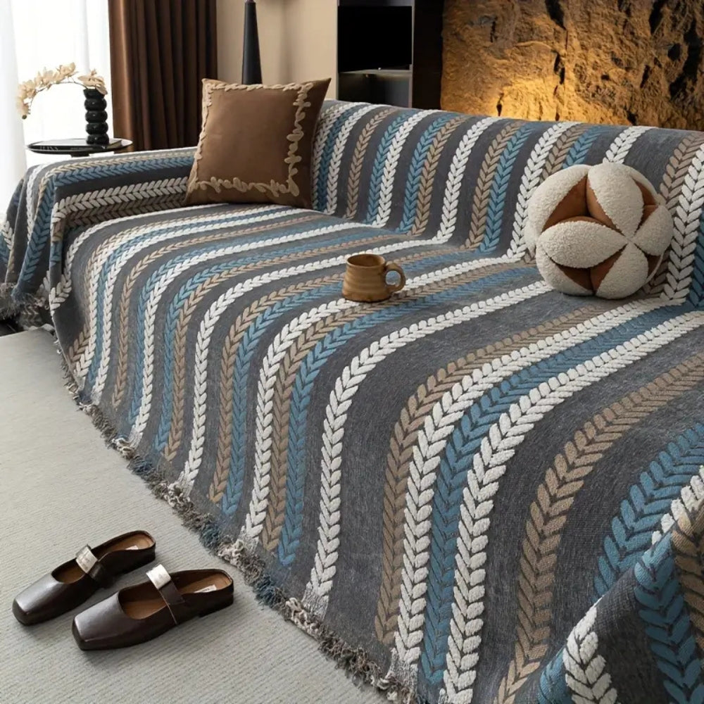 Pet-Friendly Chenille Sofa Cover - Chevron Herringbone Design