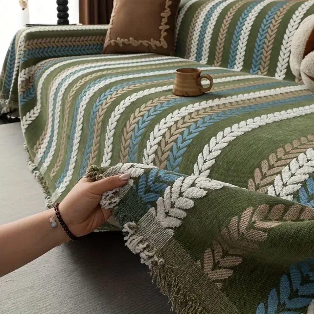 Pet-Friendly Chenille Sofa Cover - Chevron Herringbone Design