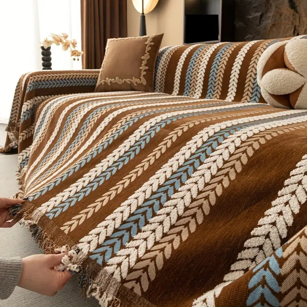 Pet-Friendly Chenille Sofa Cover - Chevron Herringbone Design