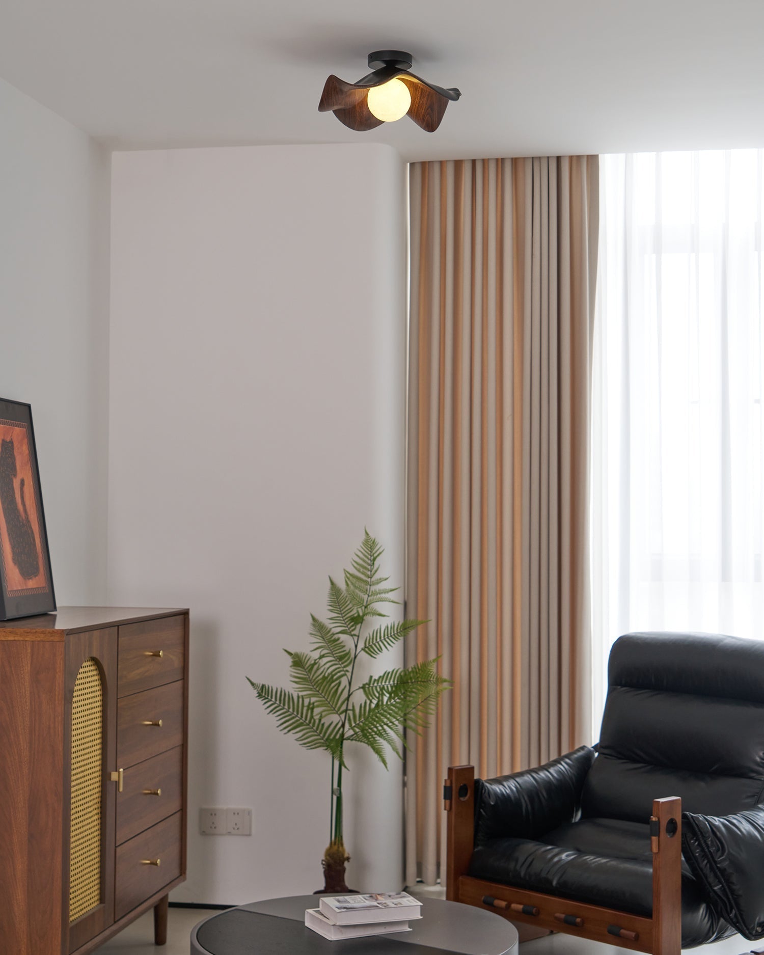 Sculptural Wood-Inspired Ceiling Light Fixture in Modern Style