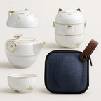 Charming Cat Travel Tea Set in Elegant Ceramic