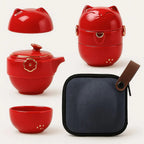 Charming Cat Travel Tea Set in Elegant Ceramic