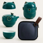 Charming Cat Travel Tea Set in Elegant Ceramic