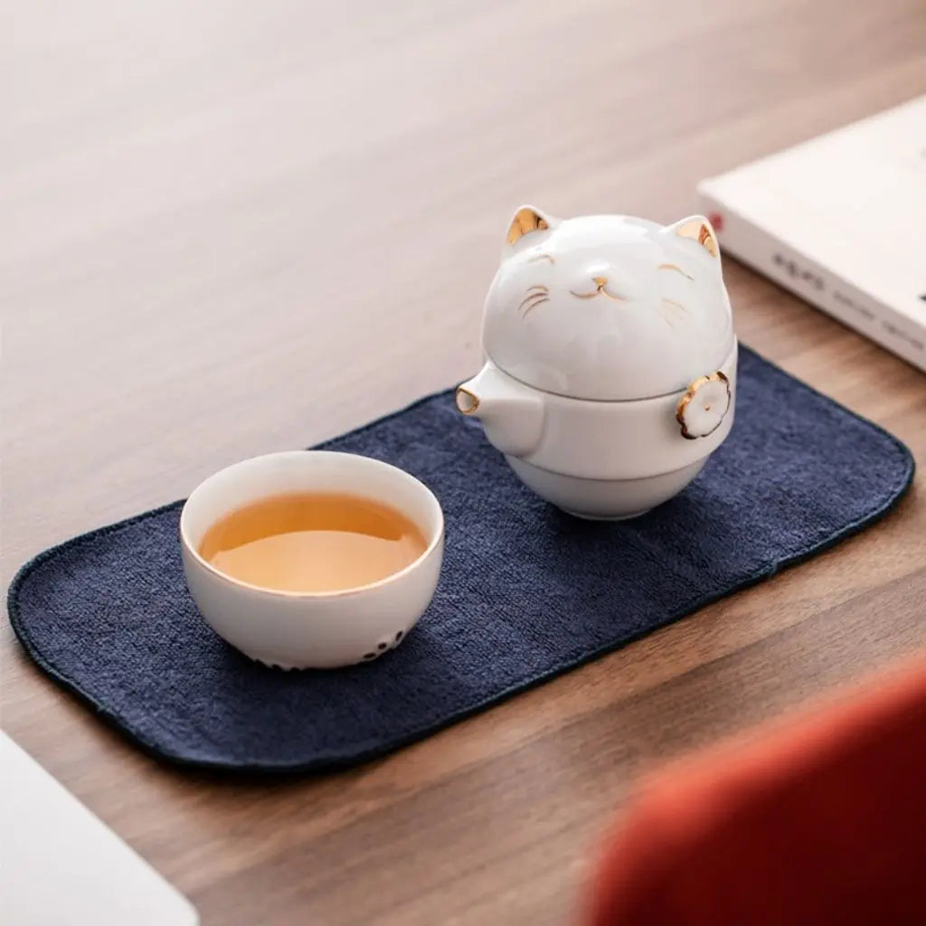 Charming Cat Travel Tea Set in Elegant Ceramic