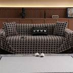 Plush Microfiber Sofa Cover in Classic Houndstooth Pattern