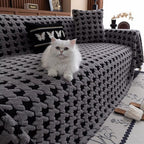 Plush Microfiber Sofa Cover in Classic Houndstooth Pattern