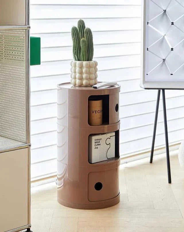 Round Side Table with Storage in Componibili Style – Versatile Design