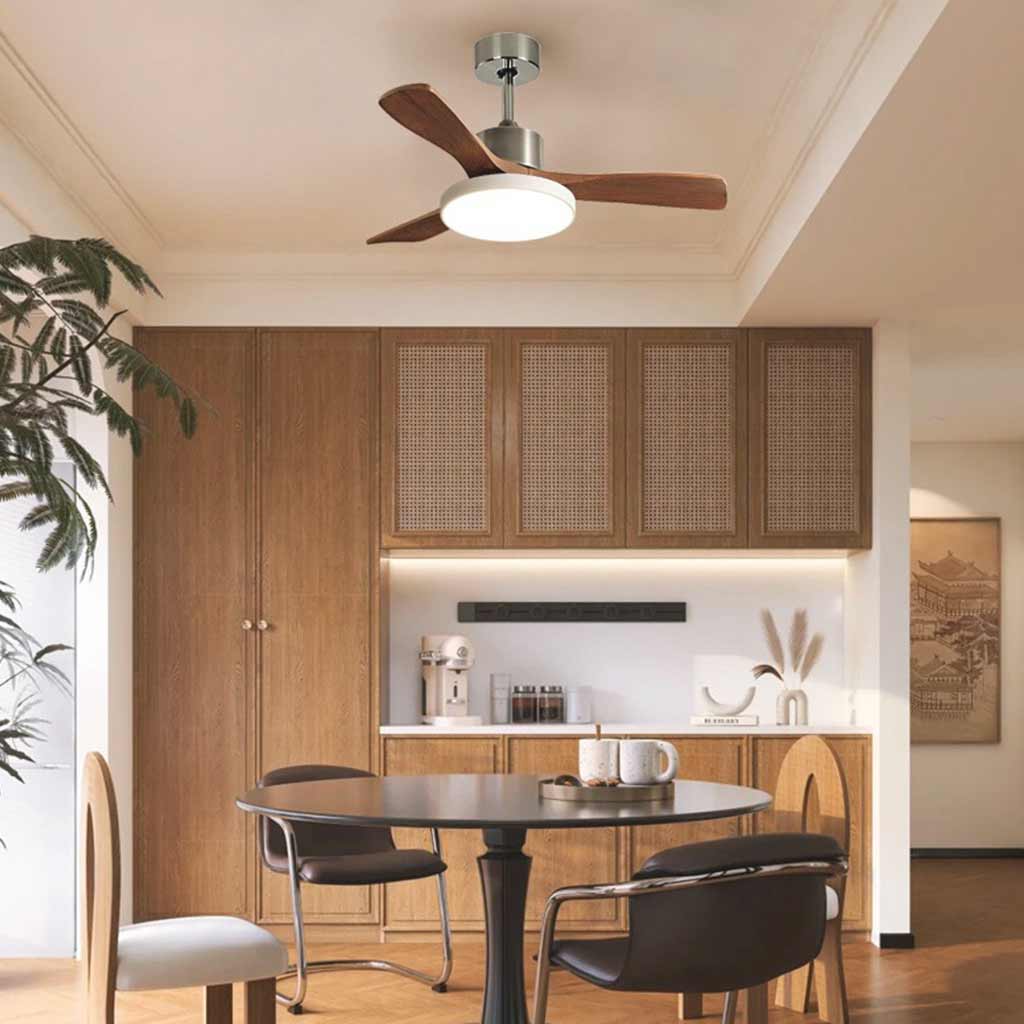 LED Light Ceiling Fan with Three Wooden Blades