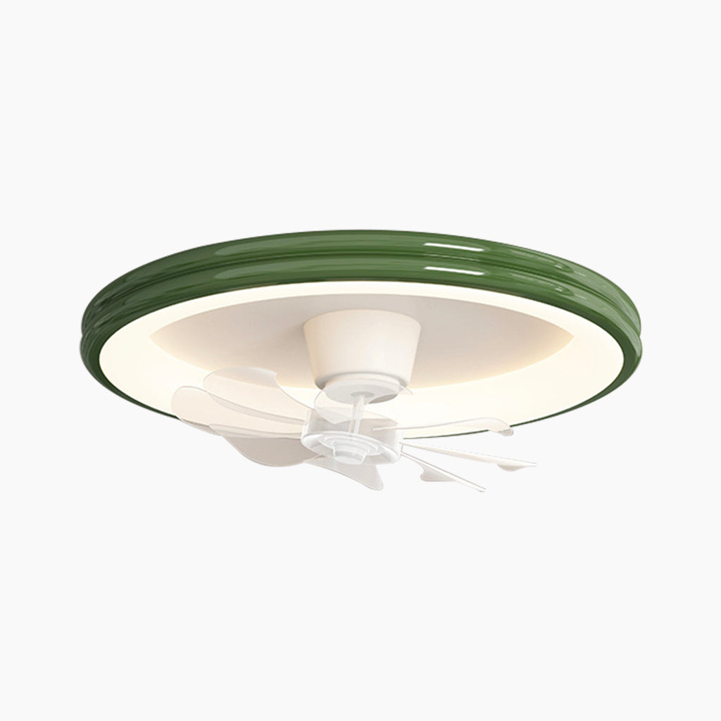 Ceiling Fan with LED Lighting and Round Frame for Flush Mount Installation