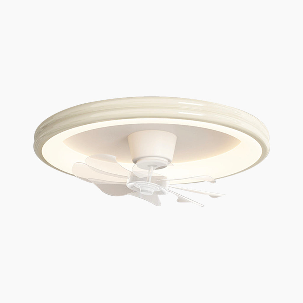 Ceiling Fan with LED Lighting and Round Frame for Flush Mount Installation