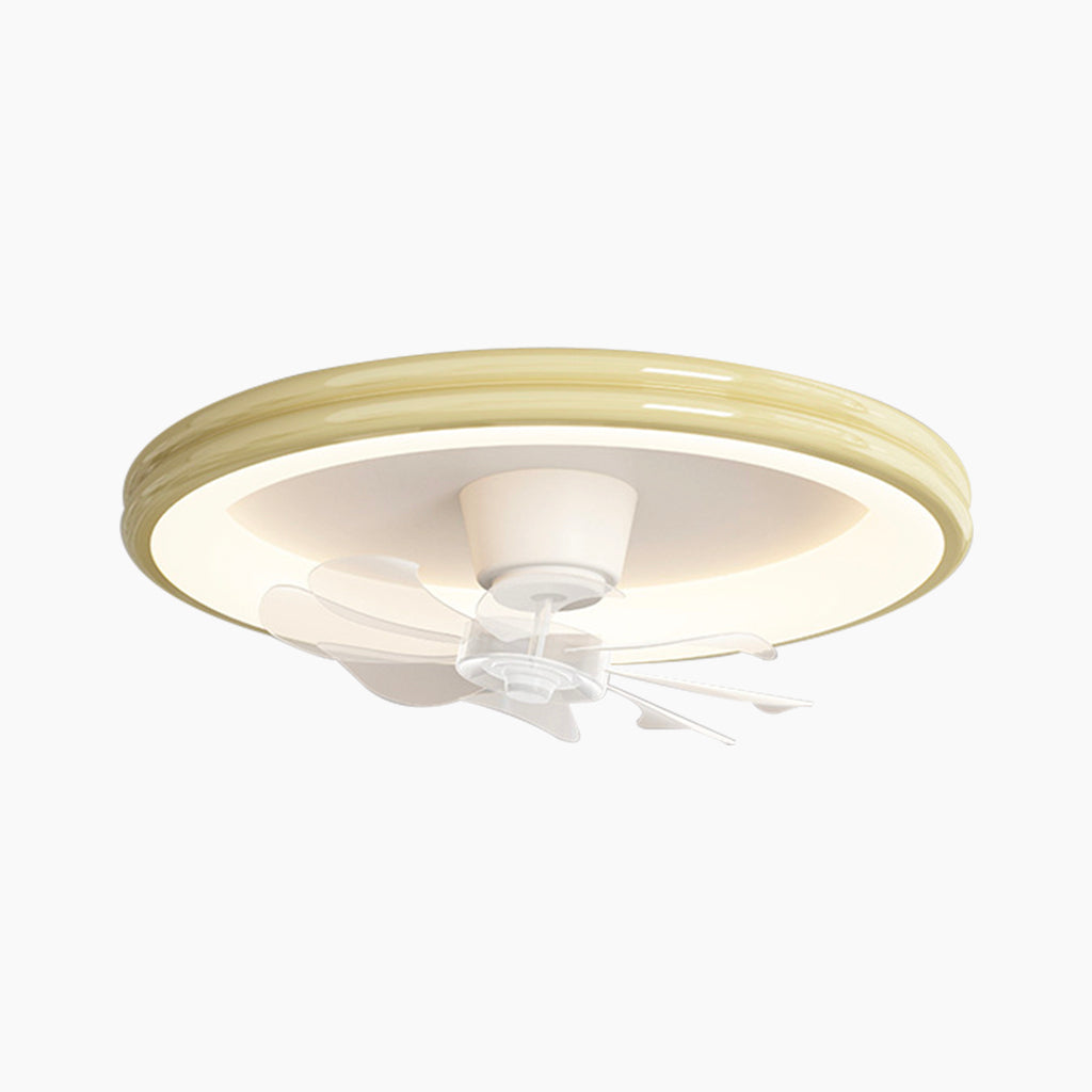 Ceiling Fan with LED Lighting and Round Frame for Flush Mount Installation