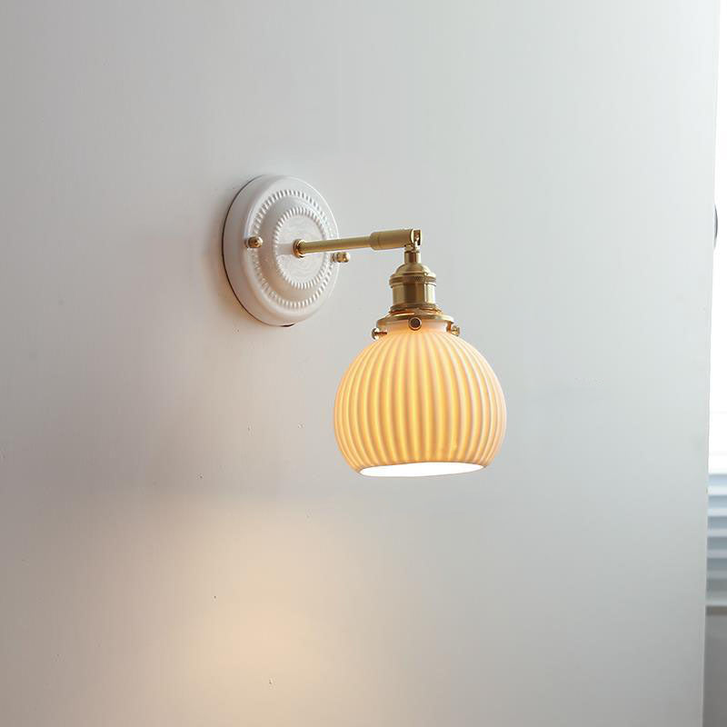 Vintage Style Ceramic and Brass Wall Light Fixture for Home Decor