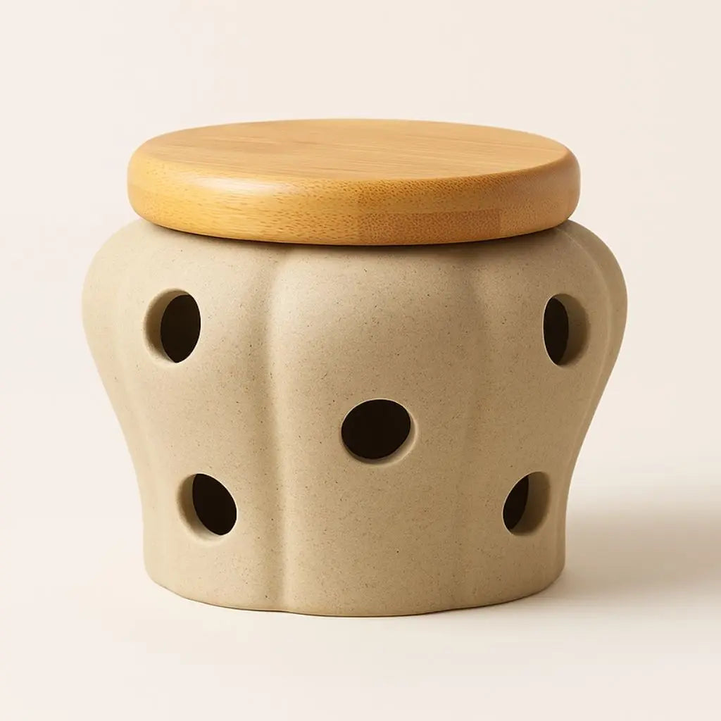 Charming Ventilated Ceramic Storage Jar with Bamboo Lid