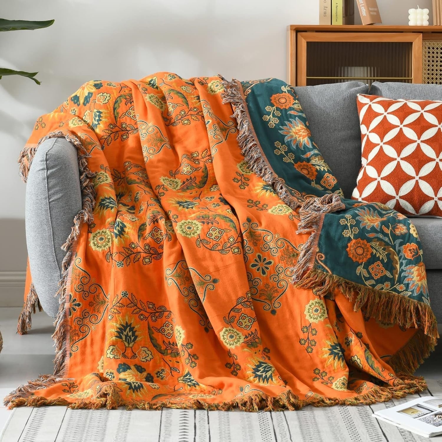 Elegant Reversible Cotton Throw Blanket