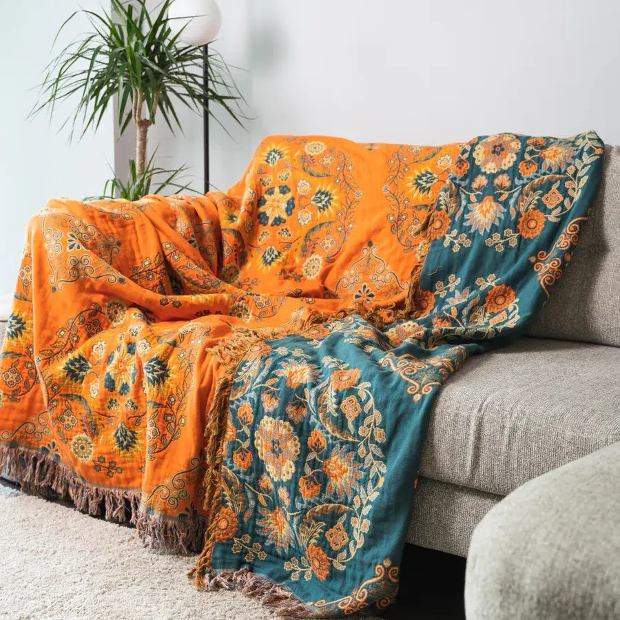 Elegant Reversible Cotton Throw Blanket