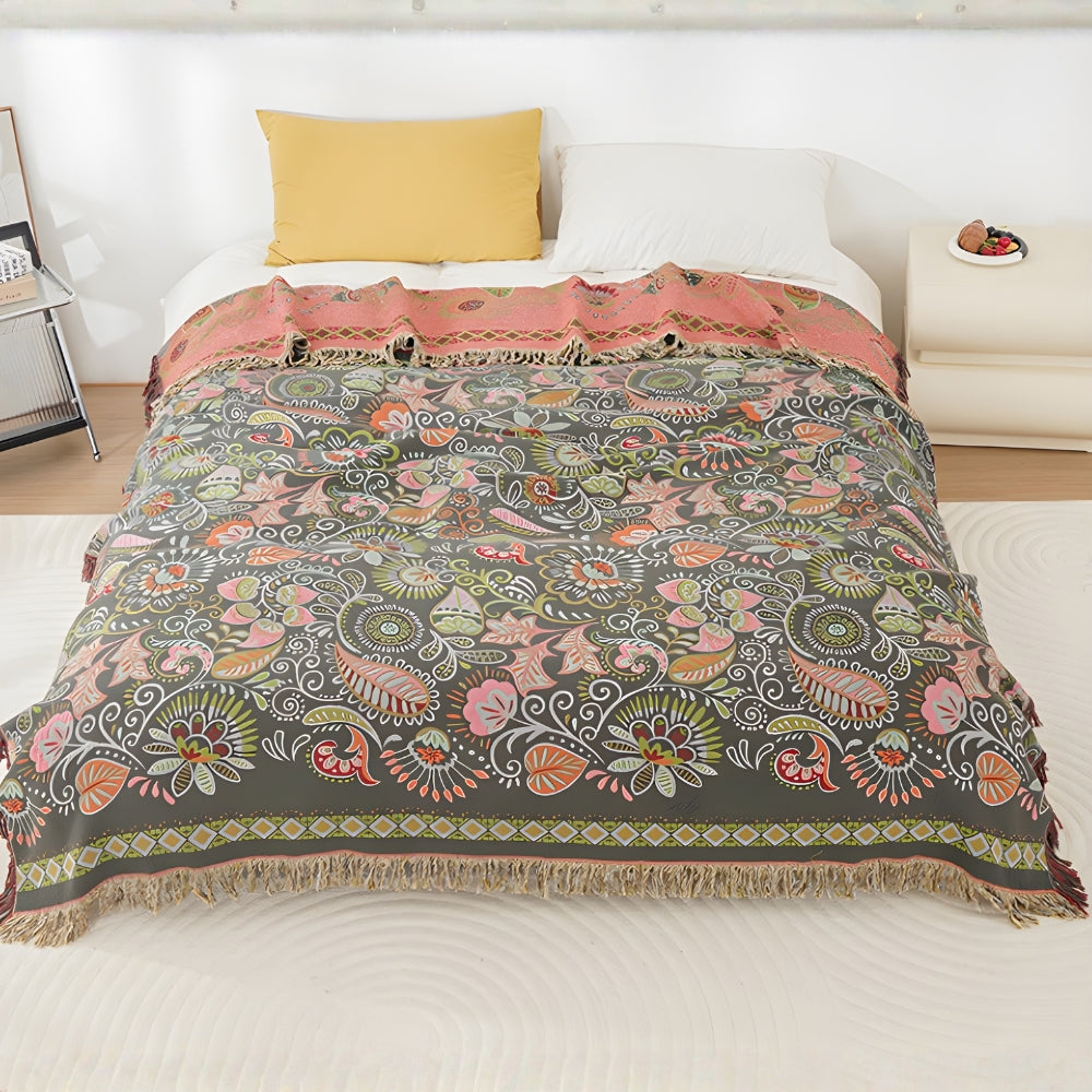 Vibrant Blossom Reversible Cotton Blanket