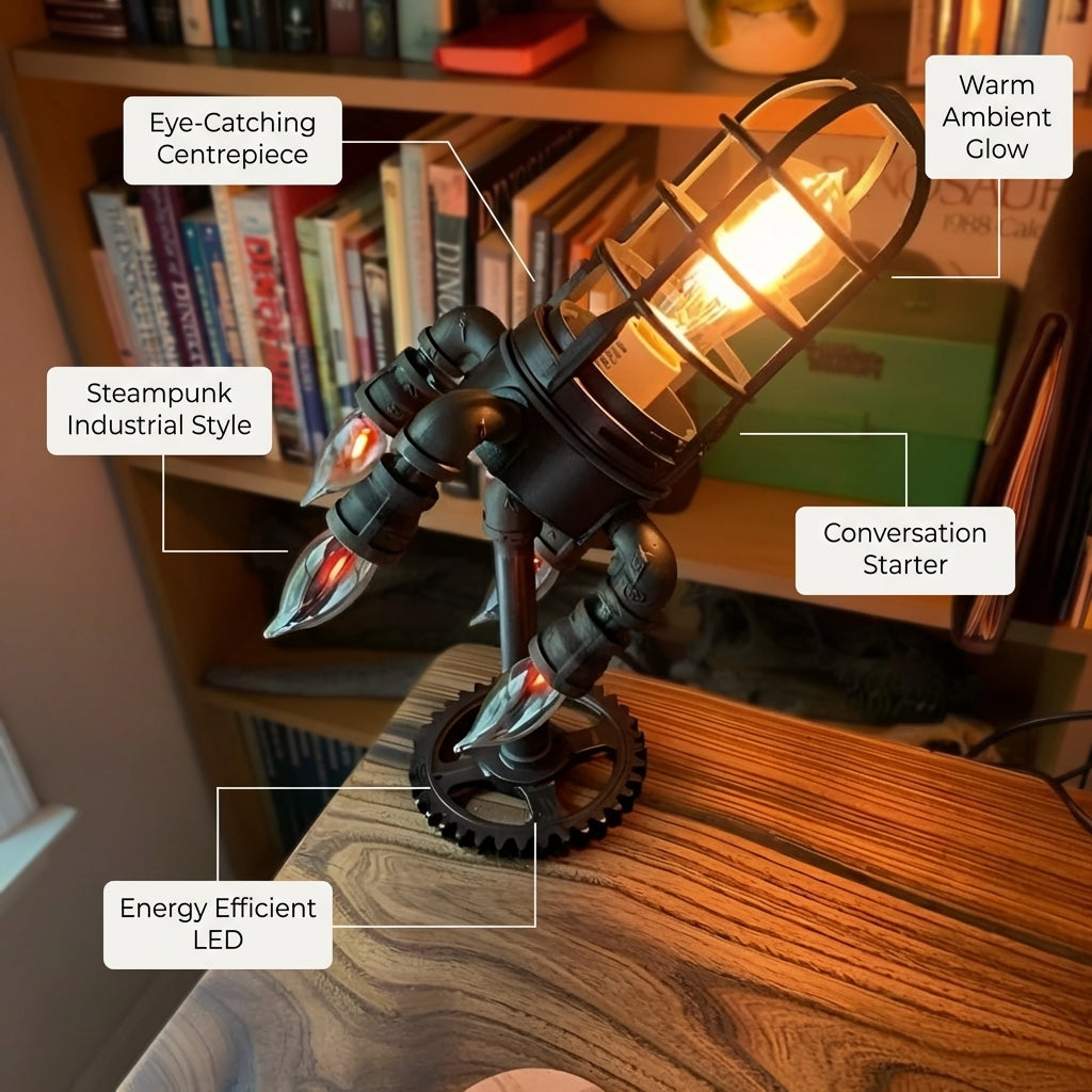 Stylish Retro Rocket-Inspired Table Lamp