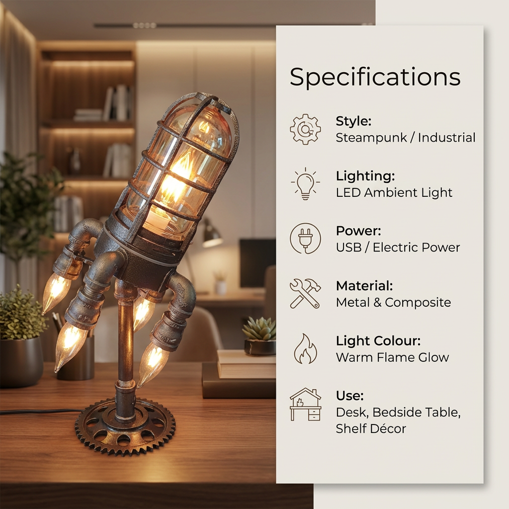 Stylish Retro Rocket-Inspired Table Lamp