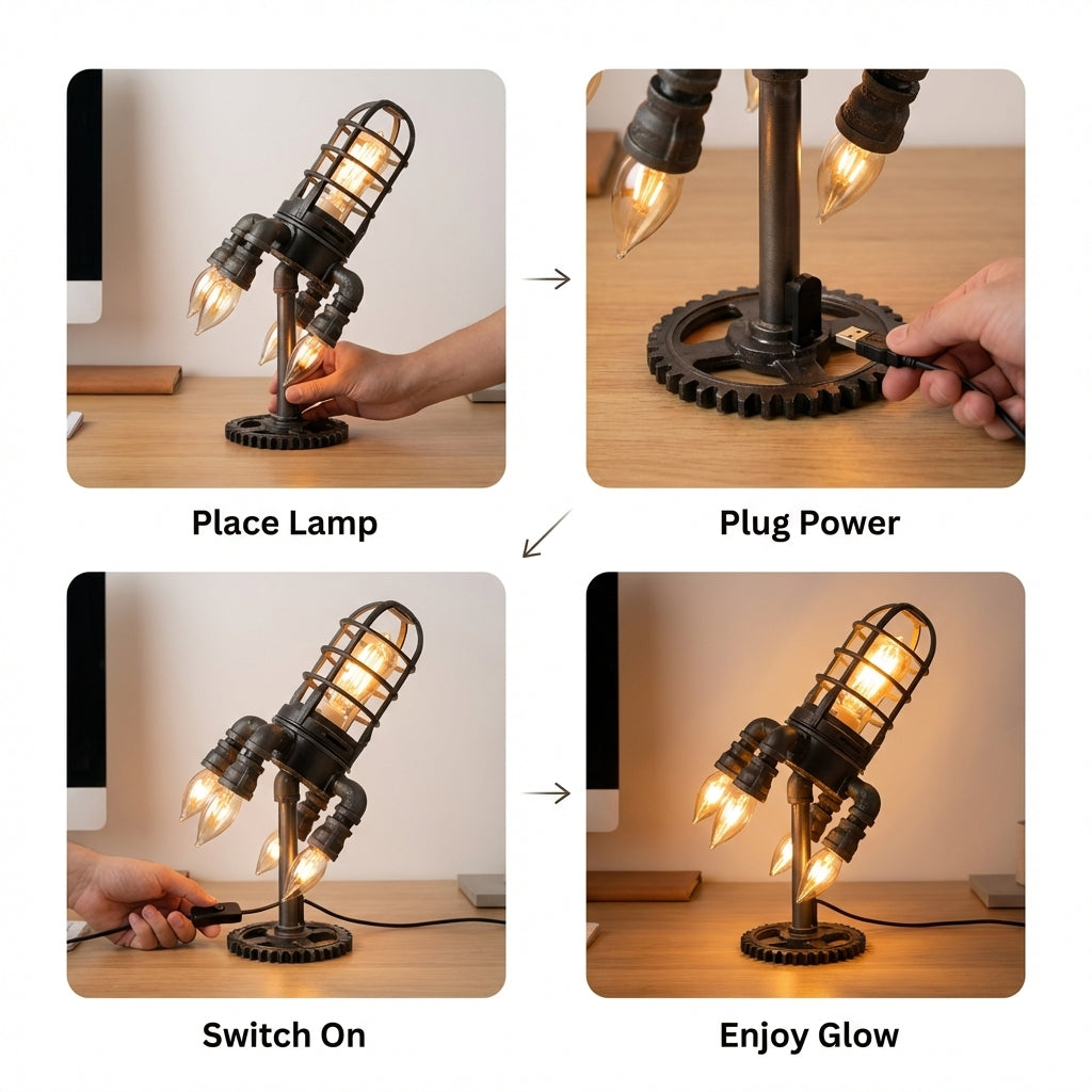 Stylish Retro Rocket-Inspired Table Lamp