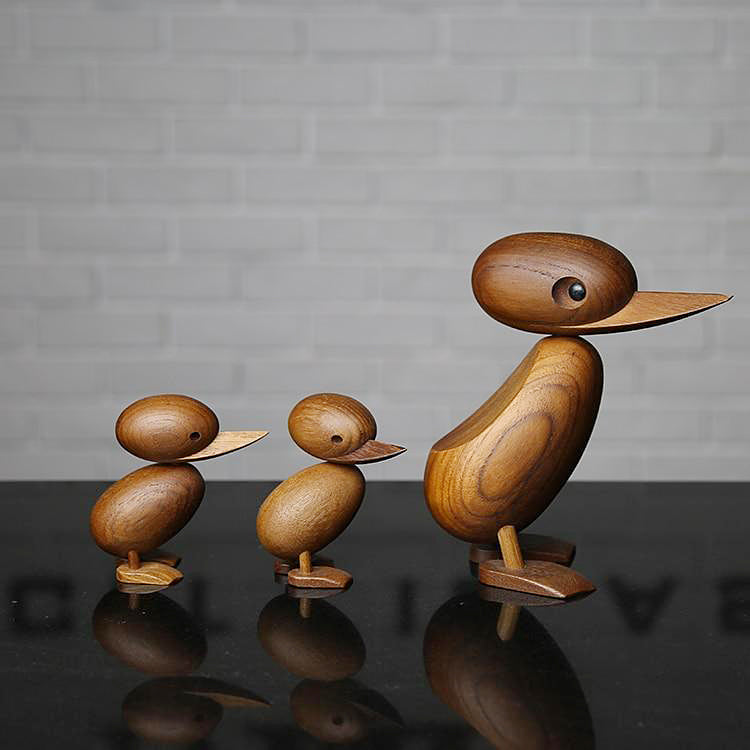 Elegant Teak Duck Figurine Duo for Home Styling