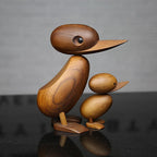 Elegant Teak Duck Figurine Duo for Home Styling