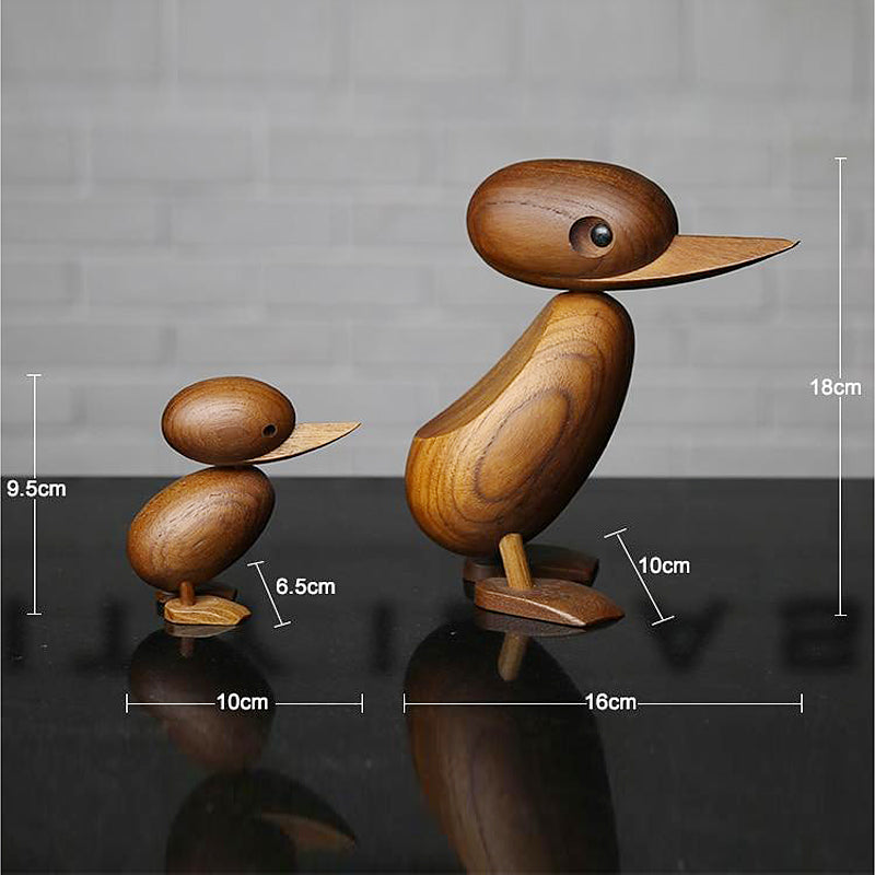 Elegant Teak Duck Figurine Duo for Home Styling