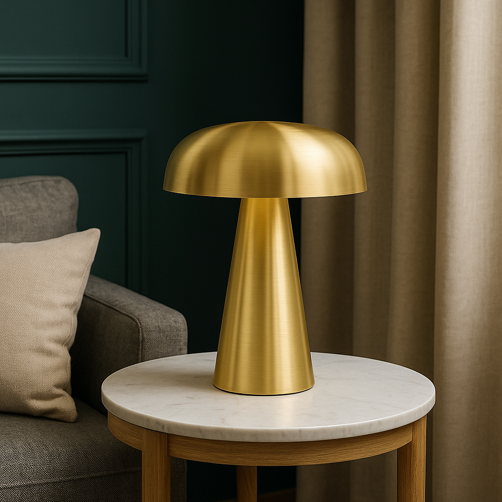 Mushroom-Shaped Table Lamp in Brushed Metal Finish