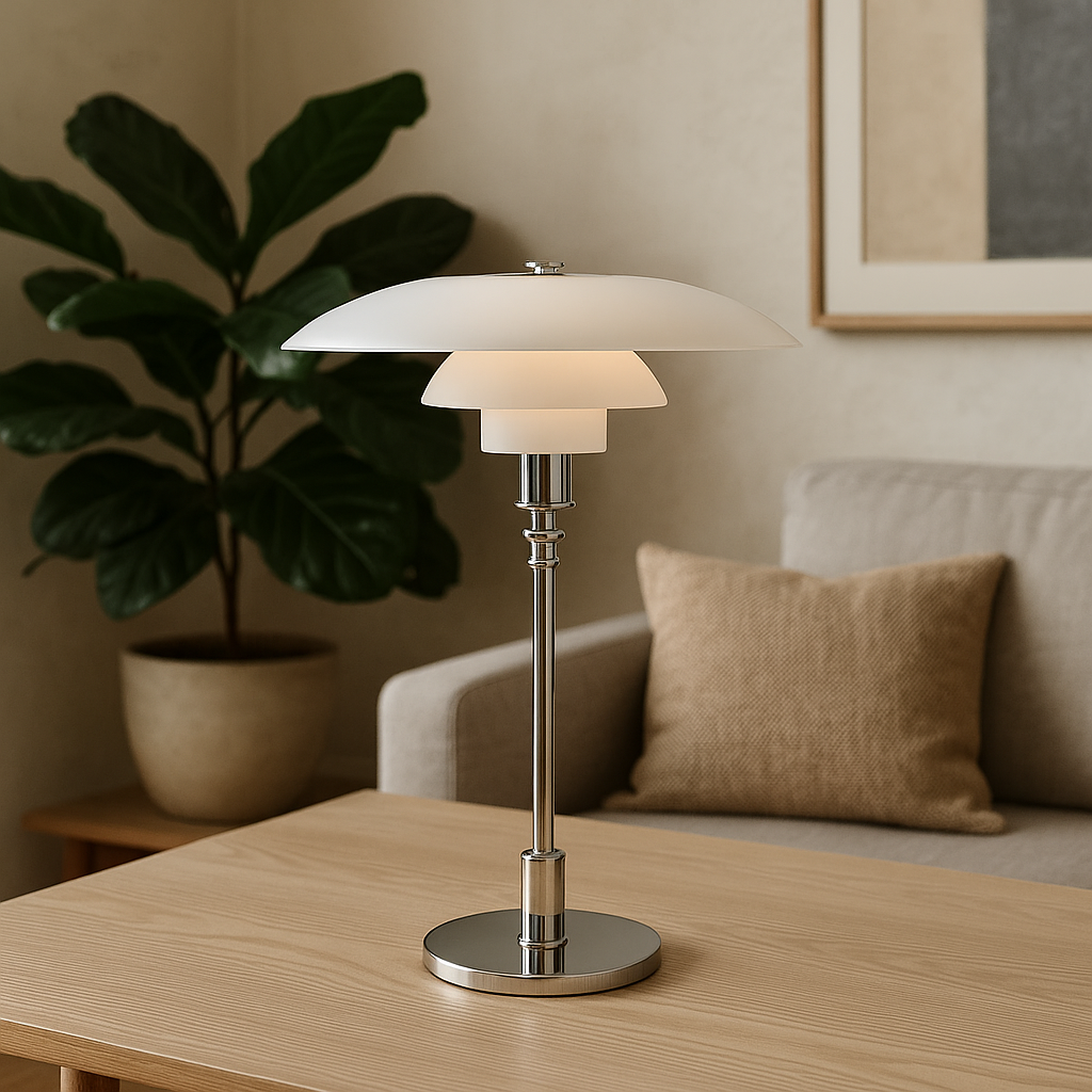 Danish Glass Table Lamp with Vintage Shade Design