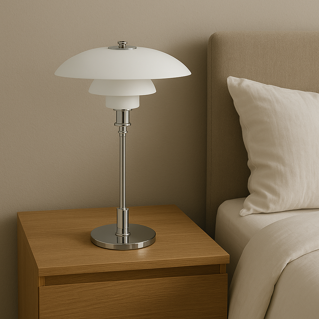 Danish Glass Table Lamp with Vintage Shade Design