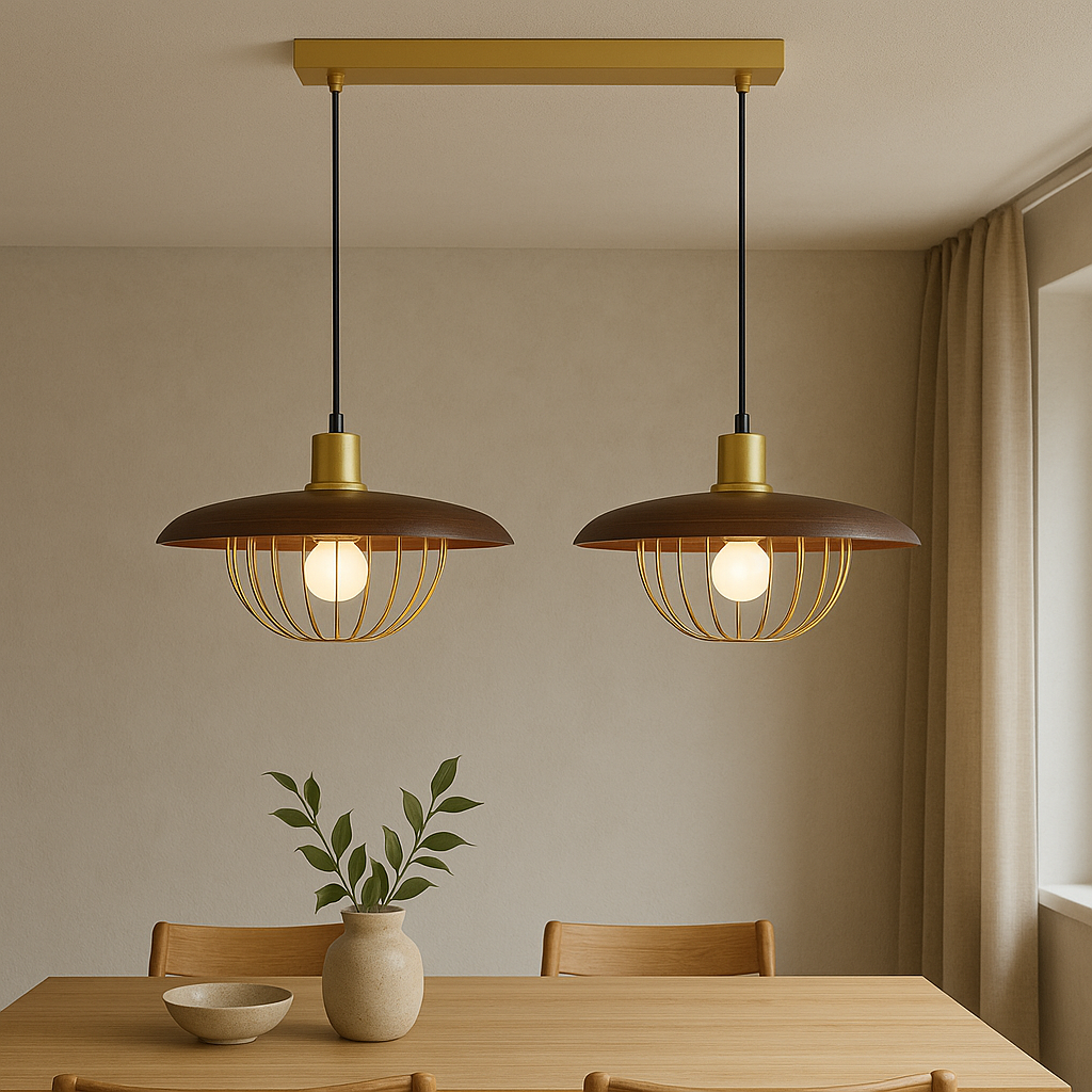 Pendant Light with Wooden Cage Design in Nordic Style