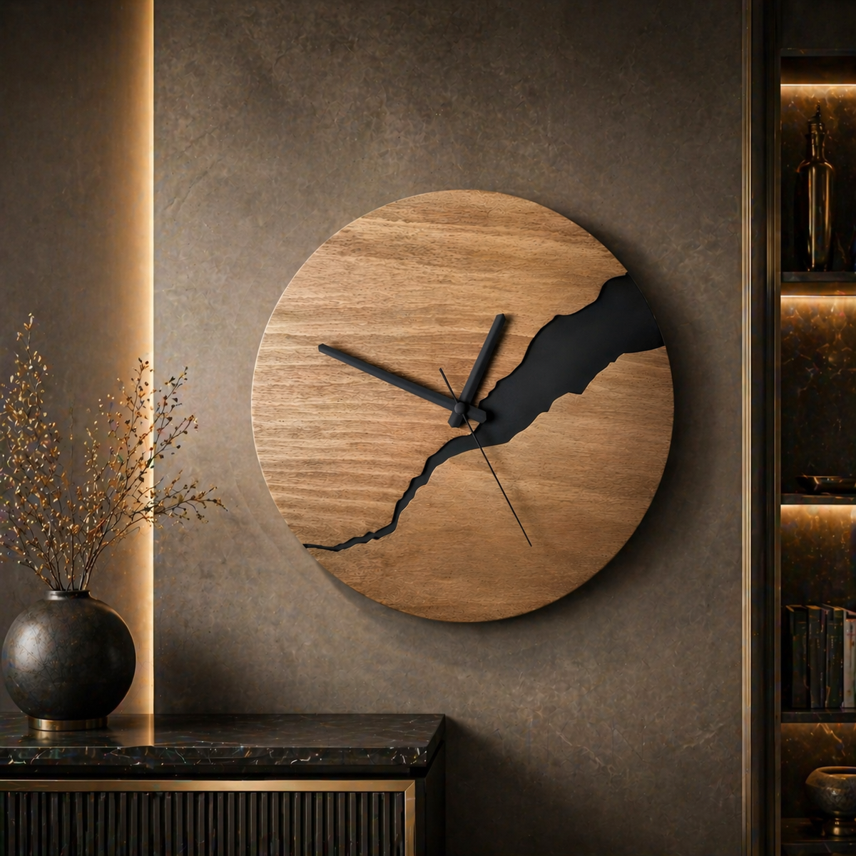 TimberWave Artistic Wall Clock - Elegant Timepiece for Any Space