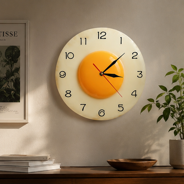 Sunny Delight Egg Wall Clock - Fun Kitchen Accent & Gift