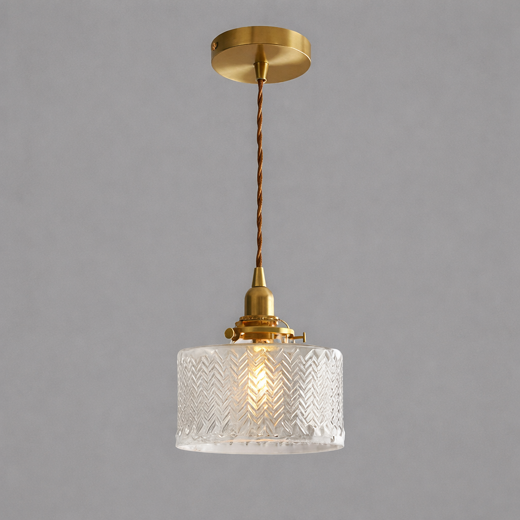 LuxeShine Adjustable Glass Pendant Light with Brass Accents