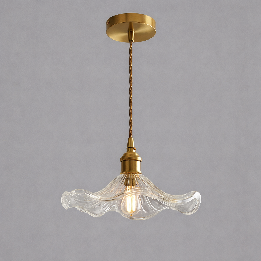 LuxeShine Adjustable Glass Pendant Light with Brass Accents